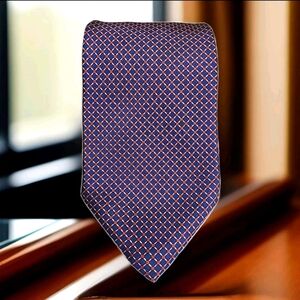 BARNEY'S NEW YORK Men’s Silk Tie Hand Made In Italy Red Blue DESIGNER 60 X 3.75"